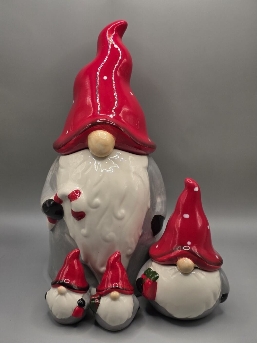 10 Strawberry Street Nordic Gnome Christmas Cookie Jar Canister 4 Pc Set Gray...